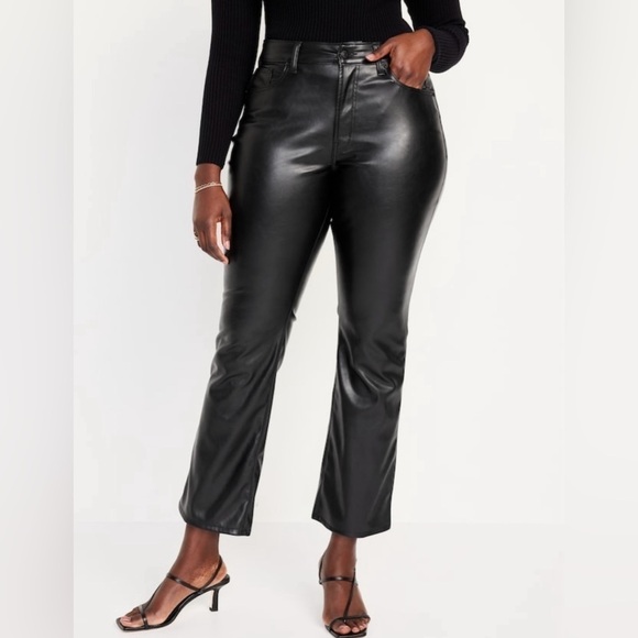 NWT! Black High-Waisted Faux-Leather Boot-Cut Ankle Pants for Women - Multiple💛 - Picture 5 of 10